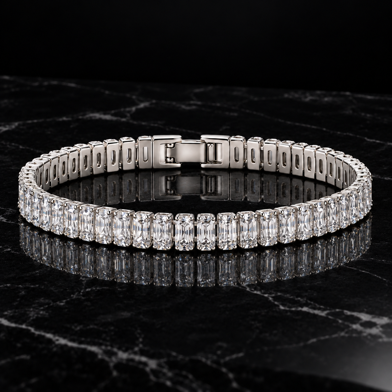 Rivière Baguette Argent bracelet in a luxurious editorial setting; product only